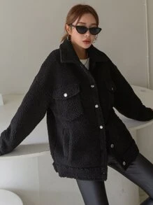 DAZY Cazadora teddy de hombros caídos - Negro - Ver 3