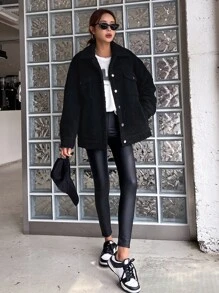 DAZY Cazadora teddy de hombros caídos - Negro - Ver 7