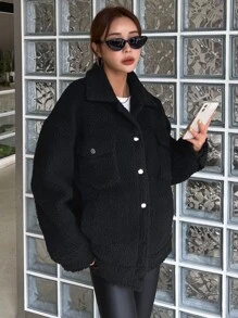 DAZY Cazadora teddy de hombros caídos - Negro - Ver 8