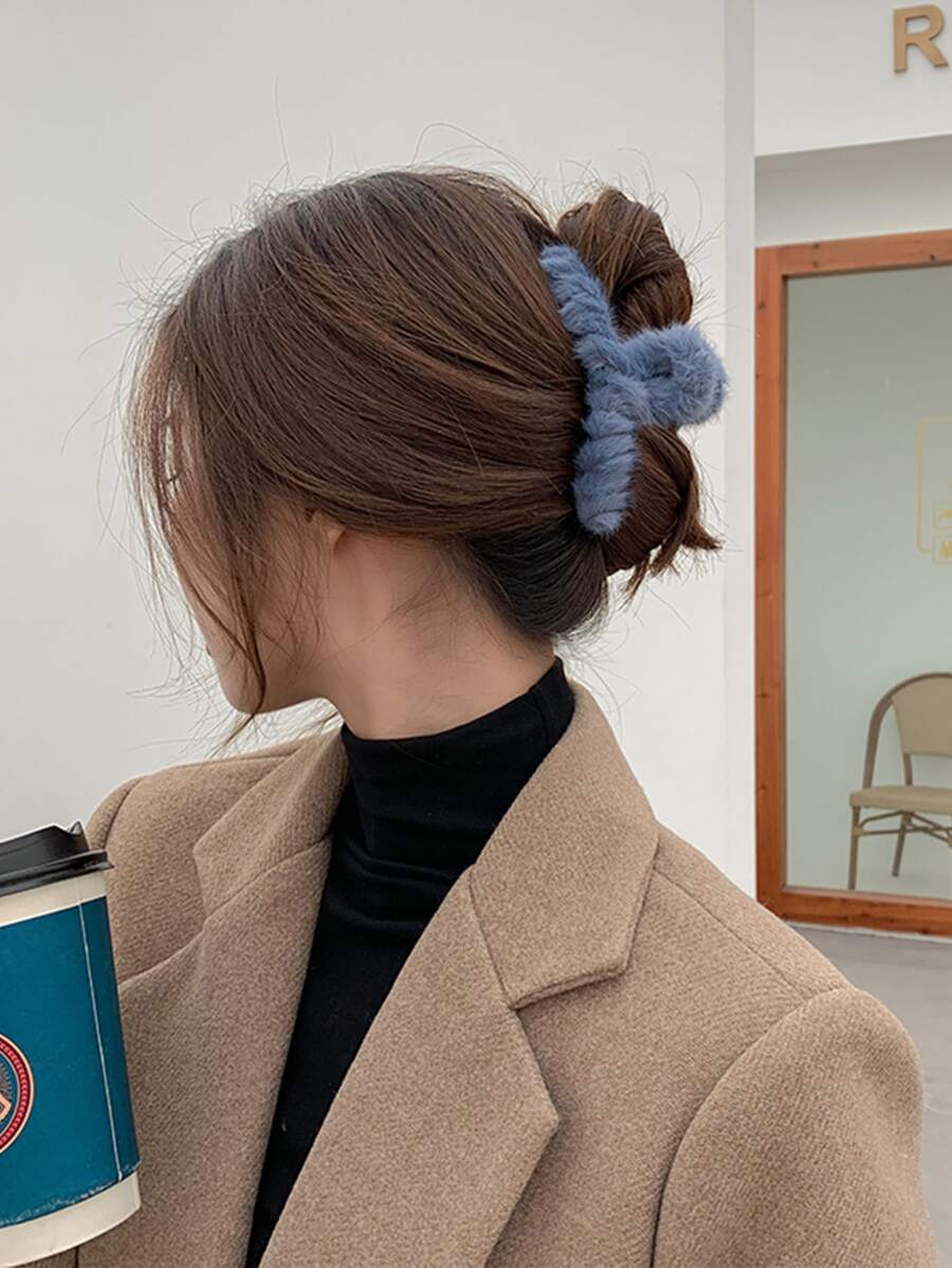 1只柔軟舒適的毛絨髮卡,適合日常居家穿搭,適合外出搭配 - 藍色 - 查看 1