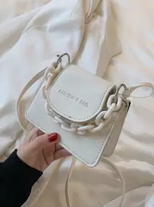 迷你字母圖案翻蓋手提包 - 白色 - 查看 1