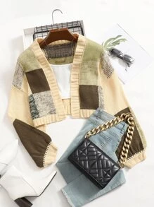 SHEIN EZwear Grunge Color Block Drop Shoulder Duster Cardigan - Multicolor - View 3
