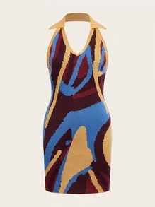 SHEIN EZwear Ladies áo len váy Lộ Lưng Đồ họa Gợi cảm - Nhiều màu - Xem 1