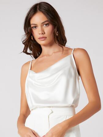 SHEIN BIZwear Top À Fines Brides Col Drapé En Satin Vêtements De Travail