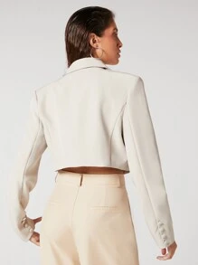 BizChic 女士短款夹克，单排扣短款西装外套，适合城市通勤和正式场合的商务休闲外套，秋冬 - 米色 - 查看 2