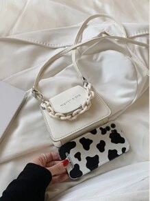 迷你字母圖案翻蓋手提包 - 白色 - 查看 3