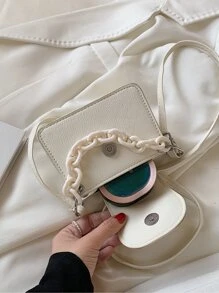 迷你字母圖案翻蓋手提包 - 白色 - 查看 4