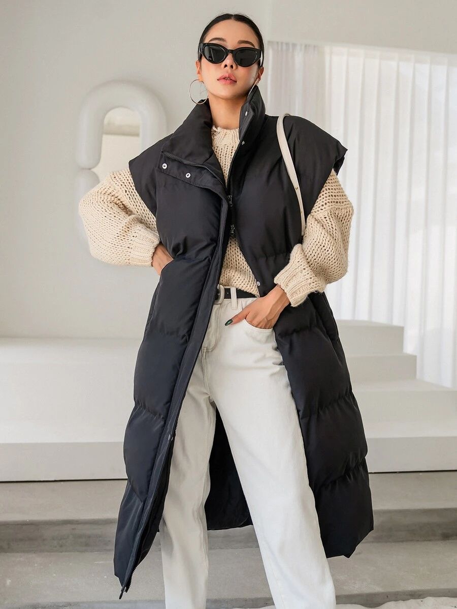 DAZY Zip Front Vest Puffer Thick Coat ,Winter Women Clothes,Winter Coat Women - Black - View 1