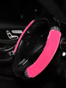 MEIKAXIU 1 pieza Cubierta del volante del coche con diseño de diamante de imitación felpa - Rosa Fucsia - Ver 5