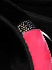 MEIKAXIU 1 pieza Cubierta del volante del coche con diseño de diamante de imitación felpa - Rosa Fucsia - Ver 6