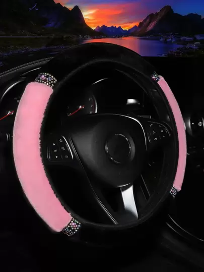 MEIKAXIU 1 pieza Cubierta del volante del coche con diseño de diamante de imitación felpa