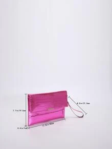 螢光紅鱷魚壓紋金屬裝飾翻蓋方包 - 玫紅色 - 查看 3