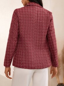 Plaid Print Double Breasted Blazer - Burgundy - View 2