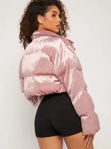 SHEIN BAE Zipper Front Velour Padded Coat In Fall/Winter - Dusty Pink - View 2