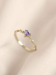 Nooxian 方晶锆石心形装饰袖口戒指情人节 - 金黃色 - 查看 5