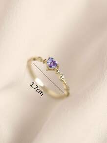 Nooxian 方晶锆石心形装饰袖口戒指情人节 - 金黃色 - 查看 6