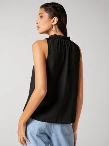 BizChic Notched Neck Frill Trim Top Workwear - Black - View 2