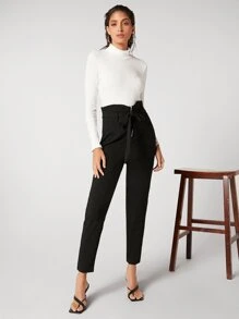 BizChic Notched Waistband Zip Up Self Belted Pants