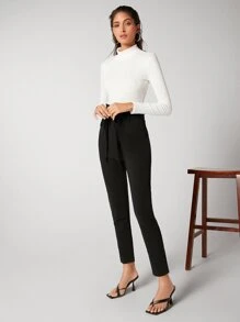 BizChic Notched Waistband Zip Up Self Belted Pants
