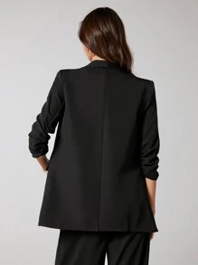 BizChic Blazer con mangas con volantes para mujer, uniforme de trabajo, ropa casual de oficina, abrigo formal para ir a la oficina - Negro - Ver 3