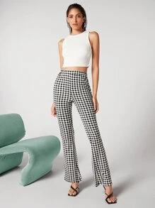 BizChic 大方格紋側開衩傘狀腿褲子