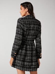 BizChic Plaid Pattern Lapel Neck Double Breasted Tweed Dress - Black - View 2