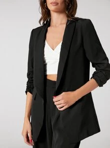 BizChic Blazer con mangas con volantes para mujer, uniforme de trabajo, ropa casual de oficina, abrigo formal para ir a la oficina - Negro - Ver 5