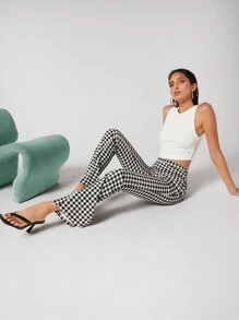 BizChic 大方格紋側開衩傘狀腿褲子