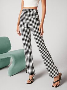 BizChic 大方格紋側開衩傘狀腿褲子