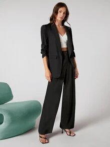 BizChic Blazer con mangas con volantes para mujer, uniforme de trabajo, ropa casual de oficina, abrigo formal para ir a la oficina - Negro - Ver 7