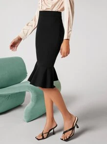 BizChic 荷葉邊魚尾半身裙工作服 - 黑色 - 查看 5