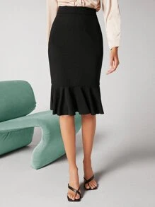 BizChic 荷葉邊魚尾半身裙工作服 - 黑色 - 查看 6