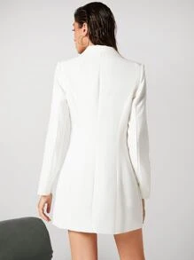SHEIN BIZwear Women's Lapel Double-Breasted Blazer Dress, Work Uniform Elegant Office Wear Long Sleeve Fall - White - View 2