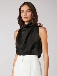 BizChic Keyhole Back Draped Front Top Workwear - Black - View 1