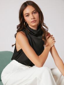 BizChic Keyhole Back Draped Front Top Workwear - Black - View 3