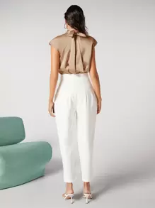BizChic Tie Back Cap Sleeve Satin Top Workwear - Apricot - View 2