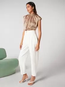 BizChic Tie Back Cap Sleeve Satin Top Workwear - Apricot - View 6