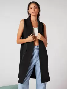 BizChic Women's Solid Color Front Button Sleeveless Casual Top, Simple Basic Blouse For Daily Wear, Urban Commute, Minimalist Fashion, Business Casual Office Outfit In Fall/Winter