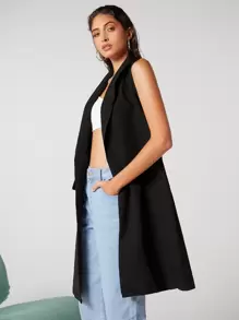 BizChic Women's Solid Color Front Button Sleeveless Casual Top, Simple Basic Blouse For Daily Wear, Urban Commute, Minimalist Fashion, Business Casual Office Outfit In Fall/Winter