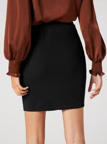 BizChic Falda ajustada con diseño de botón dorado - Negro - Ver 2