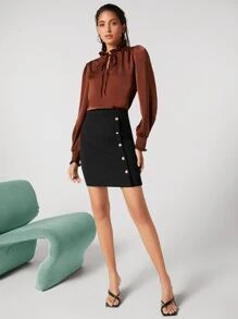 BizChic Falda ajustada con diseño de botón dorado - Negro - Ver 6