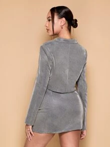 SHEIN BAE 西裝領短款金屬亮絲西裝外套和裙子