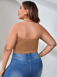 Plus Scallop Trim Bralet - Brown - View 2