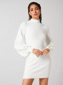 BizChic 小高領燈籠袖毛茸茸毛衣裙