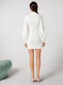 BizChic 小高領燈籠袖毛茸茸毛衣裙