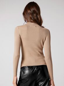 BizChic Cut Out Detail Rib Knit Sweater - Khaki - View 2