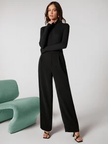 BizChic Chất rắn Cao eo Quần chân thẳng Trang phục làm việc - màu đen - Xem 1