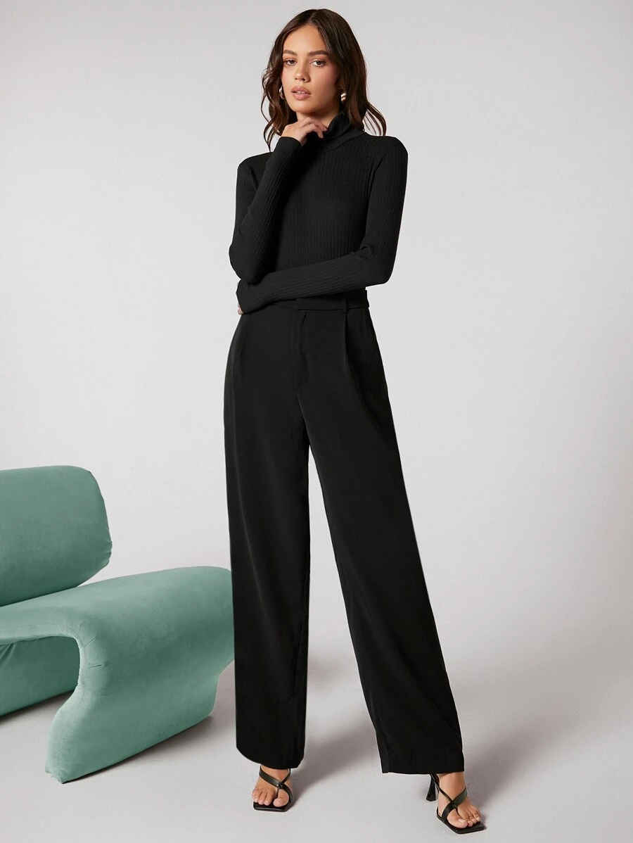 BizChic Chất rắn Cao eo Quần chân thẳng Trang phục làm việc - màu đen - Xem 1