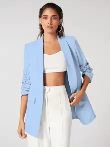 BizChic Women's Classic Light Blue Blazer Jacket, Suitable For Daily Commute, Long Sleeve Outerwear, Business Casual, Autumn Season - Baby Blue - View 3