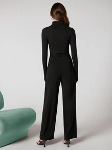 BizChic Chất rắn Cao eo Quần chân thẳng Trang phục làm việc - màu đen - Xem 2